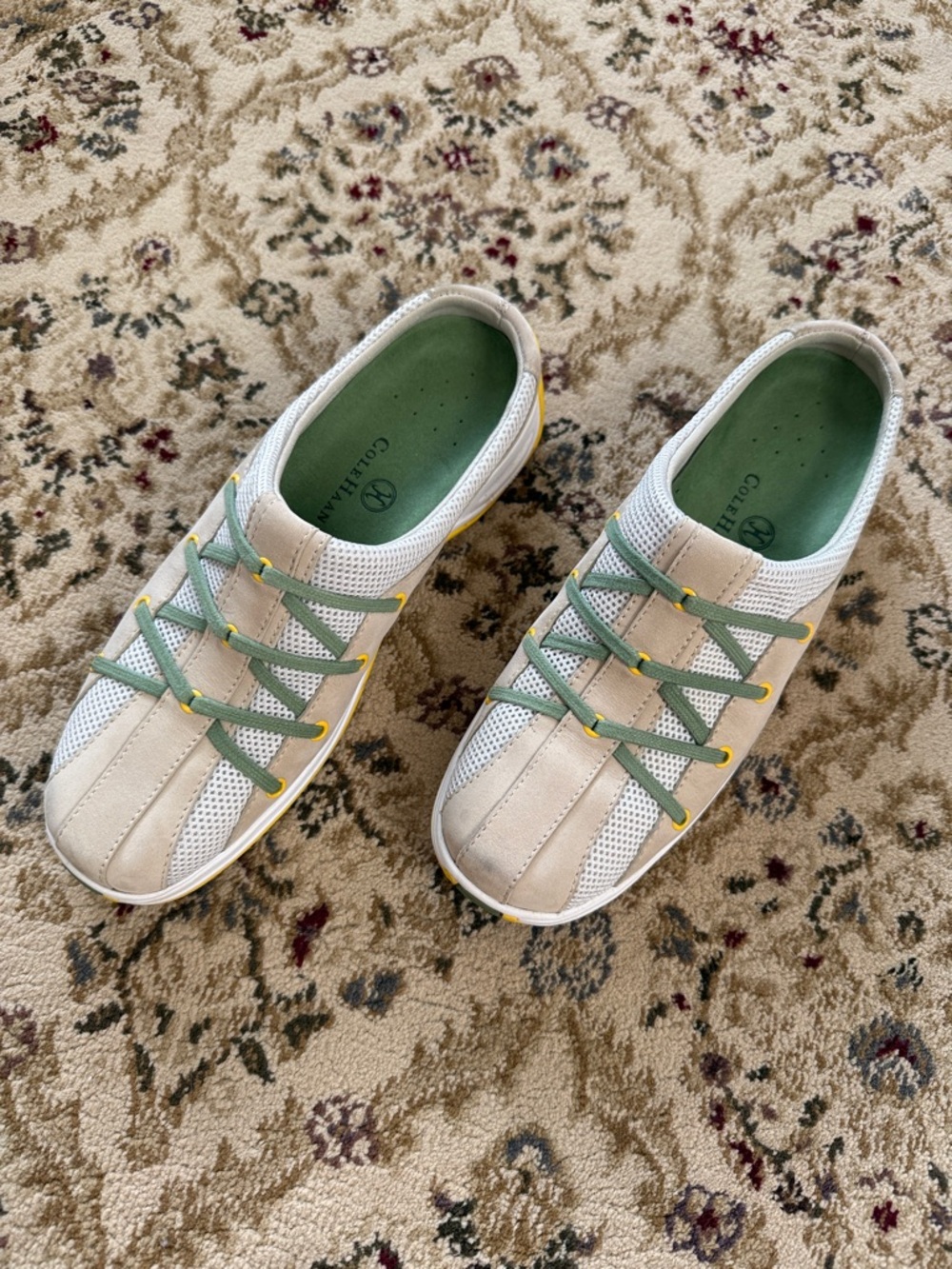 Cole Haan Salt Nubuk Beige and Green Casual Sneakers with Yellow Trim
